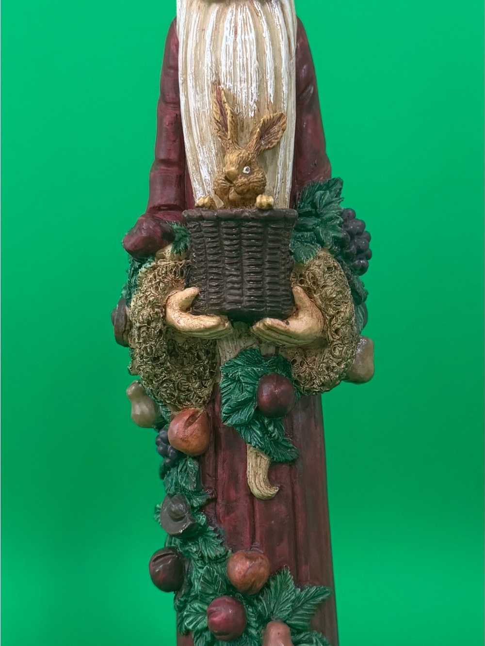 Vintage PENCIL Santa Figurine Burgundy Robe Festive Botanical Garland